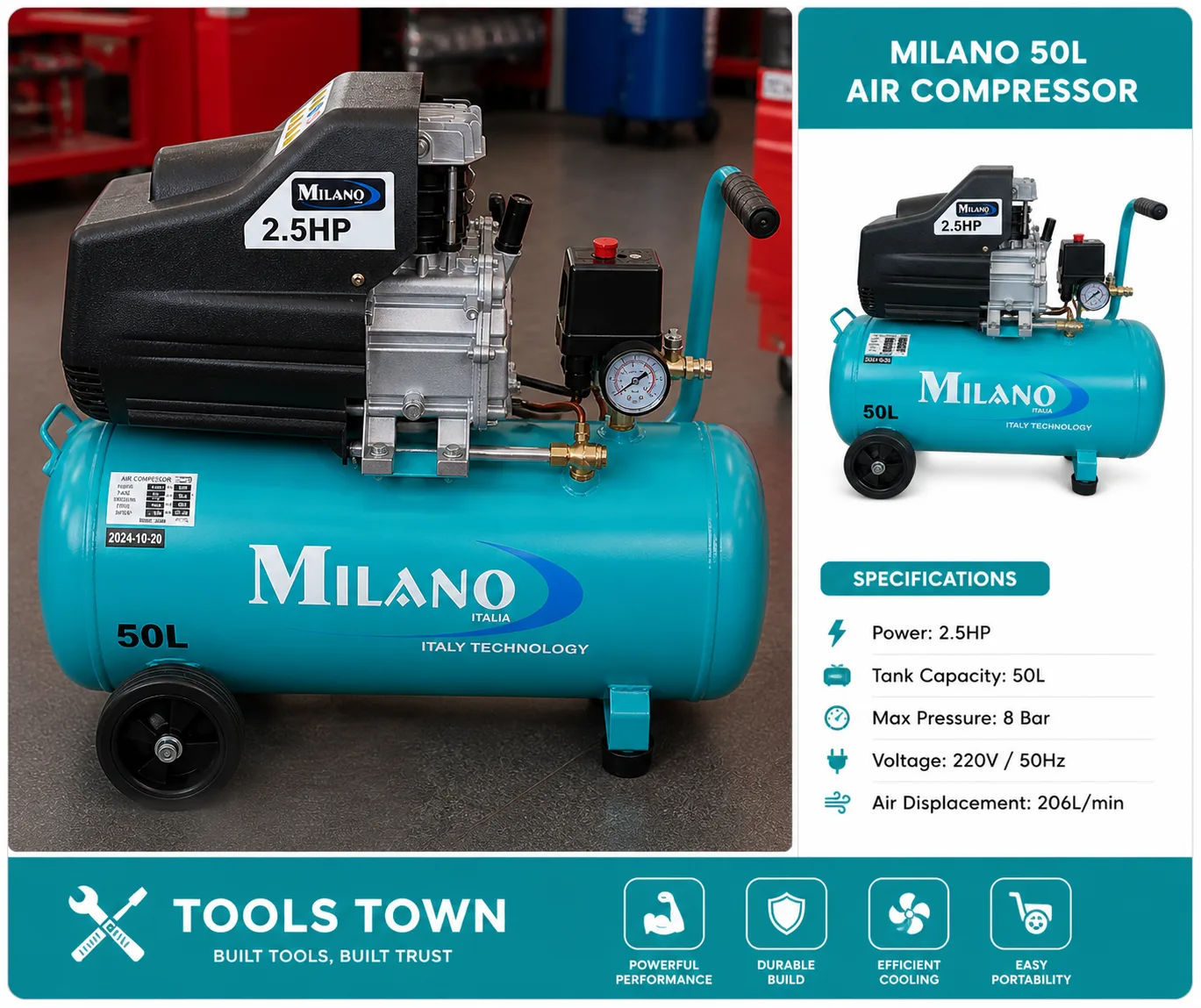 Milano 50L Direct Driven Air Compressor